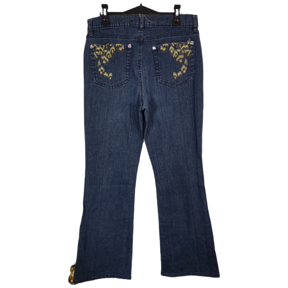 Jeanstar womens Dark Blue Denim Jeans Size 8P Embellished Painted Leopard